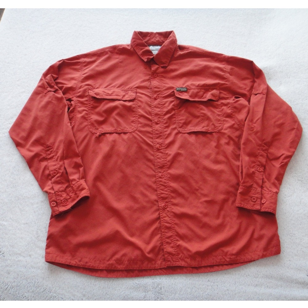 Columbia GRT Men's Large Burnt Orange Ripstop Nylon Vented Fishing Hiking Shirt